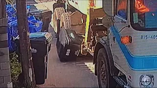 Who pays the price when a city trash truck mangles a bin?