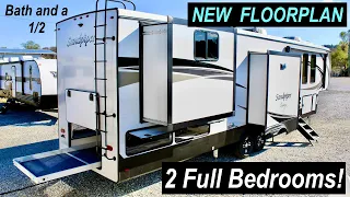 Check out this MASSIVE 2 Full Bedroom Fifth Wheel RV! NEW FLOOR PLAN! 2022 Sandpiper Luxury 388BHRD