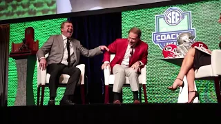 Hilarious exchange between Nick Saban, Laura Rutledge and Kirby Smart