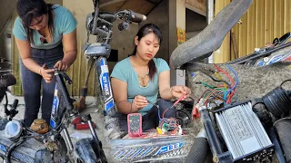 Girl repairs and restores electric vehicles. Broken IC, replaced key, broken brake lever...