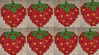 Cross Stitch  Fruit Lichhi Design/ How To Made  Ason.Dusutti.Table Mat.Jute Mat Hand Embroidery
