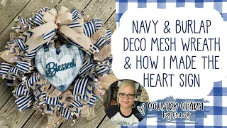 How I made a Navy and Burlap "Blessed" Everyday Wreath | Rustic | Farmhouse