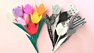 折り紙 チューリップの花 立体 折り方 改訂版 Origami tulip flower tutorial（NiceNo1）