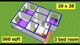 20 x 28 small house plan II 3 bhk house plan II 560 sqft gahr ka naksha