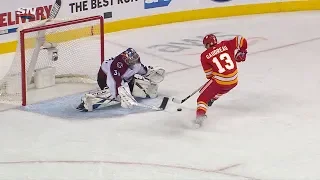 Philipp Grubauer denies Johnny Gaudreau's penalty shot