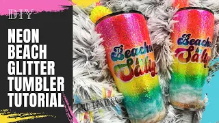 DIY NEON BEACH TUMBLER WITH SEASHELL STRAW TOPPER: Glitter Tumbler, Mica Powders, Epoxy Resin, Beach