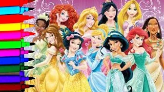 Disney Coloring Page Compilation MLP Anna Elsa Cinderrella Ariel Rapunzel Snow White Jasmine Aurora