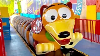 Slinky Dog Dash Roller Coaster - 3 RIDES - Front, Middle & Back Row, Toy Story Land Early Morning