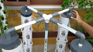 DIY : How to make Vertical Hydroponic System using 4 Towers (Part 2) || hydroponic farming at home