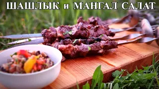 Шашлык из мраморной говядины и мангал салат. Beef kebab