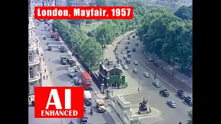 Mayfair, London, 1957. AI Enhanced. Full Colour Documentary. Upscaled to HD