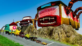 ALL MONSTERS Big & Small Cars vs Downhill Madness with CAR EATER & BUS EATER – BeamNG.Drive