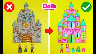 👸🏠👪BAD DOLLHOUSE vs GOOD HOUSE FOR DOLLS PRINCESS FAMILY EASY PAPER CRAFTS FOR GIRLS