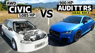 Closest Matchup YET! 1085hp Honda Civic vs 900hp Audi TT RS Drag Race // THIS vs THAT
