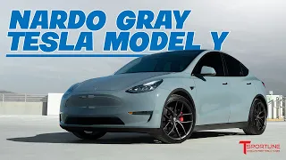 🚀 Color Wrapped & New Satin Gray Wheels! Nardo Gray Tesla Model Y Performance shows off 21" TS5!