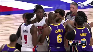 Pistons player Isaiah Stewart tries to fight LeBron James after the hard foul