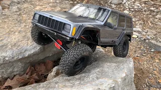 Axial SCX10.ii working a tough line. Hobbywing Fusion SE + Rock Pirates RC