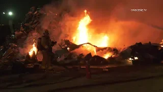 Firefighter Douse Recycling Yard Fire In Pacoima