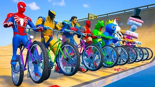 GTA V SPIDERMAN SUPERHEROS POPPY PLAYTIME CHAPTER 3 in the Epic New Stunt Race For Bicycle #001