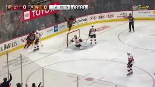 Travis Konecny Scores After Claude Giroux’s Shot Bounces Off Morgan Frost