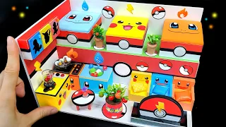 DIY Miniature Board House # Pokemon Pikachu & Friends - Pikachu , Squirtle , Charmander House decor