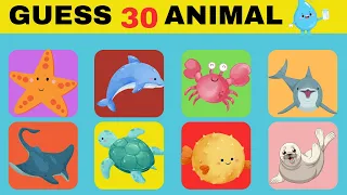 Guess 30 Animals THAT LIVE IN WATER in 3 Second | Easy, Medium and Hard