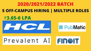 HCL Mass Hiring | 5 Off Campus | 2020/2021/2022 batch | ₹3.65-6 lpa