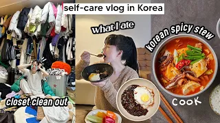 Self-Care Vlog In Korea: sick & eating all day, closet clean-out, cooking Korean food | Q2HAN