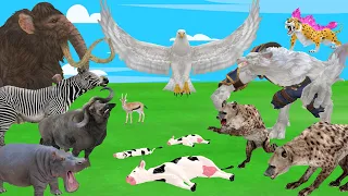 10 Boss Lion vs 2 Giant Dinosaur Attack Baby Cow  Buffalo Eagle Saved by 5 Woolly Mammoth Elephant