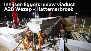 Inhijsen eerste liggers nieuw viaduct A28 afslag Wezep-Hattemerbroek - ©StefanVerkerk.nl