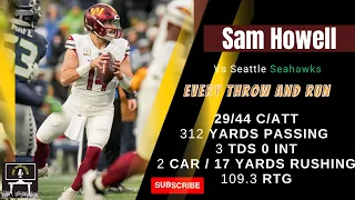 Sam Howell every throw and run  | Washington Commanders vs Seattle Seahawks | week 10 |