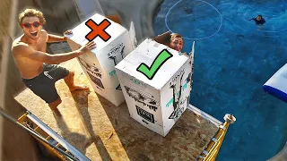 DON'T PUSH the WRONG MYSTERY BOX off 15FT TOWER! (INTO POOL)