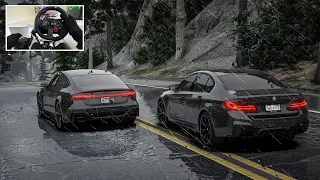 GTA 5 - BRUTAL BMW M5 & AUDI RS7 Convoy | Steering Wheel Gameplay