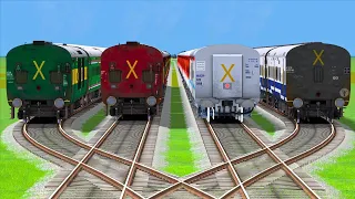 FOUR TRAINS CROSSING IN DIAMOND BUMPY FROKED RAILROAD TRACKS | Train Simulator 2022 | Railroad Fun