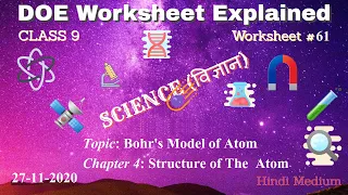 Worksheet 61 Class 9 DOE | 27-11-2020 Bohr's Model of Atom of Chapter 4: Structure of The  Atom |