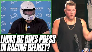 Pat McAfee Reacts Lions HC Dan Campbell Does Press Conference In Helmet