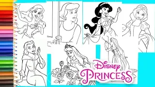 Coloring Princess Cinderella Ariel Aurora Belle Jasmine Rapunzel Coloring Pages for kids