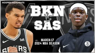 Brooklyn Nets vs San Antonio Spurs Full Game Highlights | Mar 17 | 2024 NBA Season