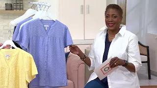 Denim &amp; Co. Novelty Cotton Button Front Blouse on QVC