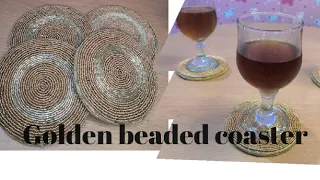 Golden beaded coaster tutorial | glass coaster|| decorate table|how to make coaster #FS art n craft