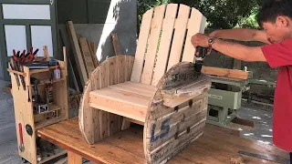 Amazing Design Ideas Woodworking Projects Cheap // Build Modern Outdoor Chair From Wooden Cable Coil