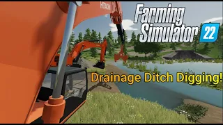 FS22 Construction | Digging a Drainage Ditch with the Hitachi 350LC Telescope! | Feat.P3NGUIN