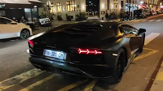 LOUD Matte Black Lamborghini Aventador S Startup, Rev and Acceleration in Paris !