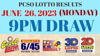 Lotto Result Today 9pm June 26 2023 6/55 6/45 4D Swertres Ez2 PCSO