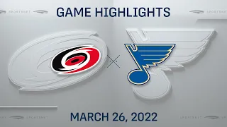 NHL Highlights | Hurricanes vs. Blues - Mar. 26, 2022