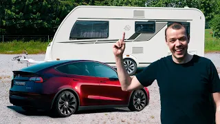 Fremtidens camping: Knaus Südwind 500 UF med en Tesla Model Y elbil!
