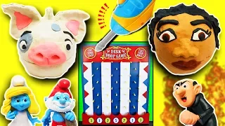 Moana & Pua Play-Doh Drill N Fill Heads Play Smurfs Disk Drop Game! Smurfette Gargamel & Clumsy Toys