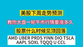 美股下周走势预测/教你大盘一轮牛市行情要涨多久/股票什么时候见顶回落/AMD UBER PRDS YINN DIO TSLA AAPL SOXL TQQQ U CCL