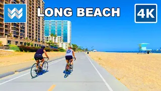 [4K] Long Beach Bike Ride 🚴 Shoreline Village to Belmont Shore - Relaxing Virtual Cycling 🎧