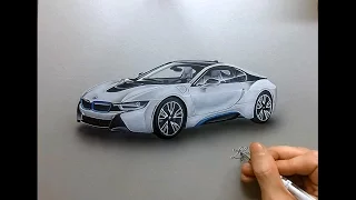 drawing time lapse - hyperrealistic art : how to draw bmw i8